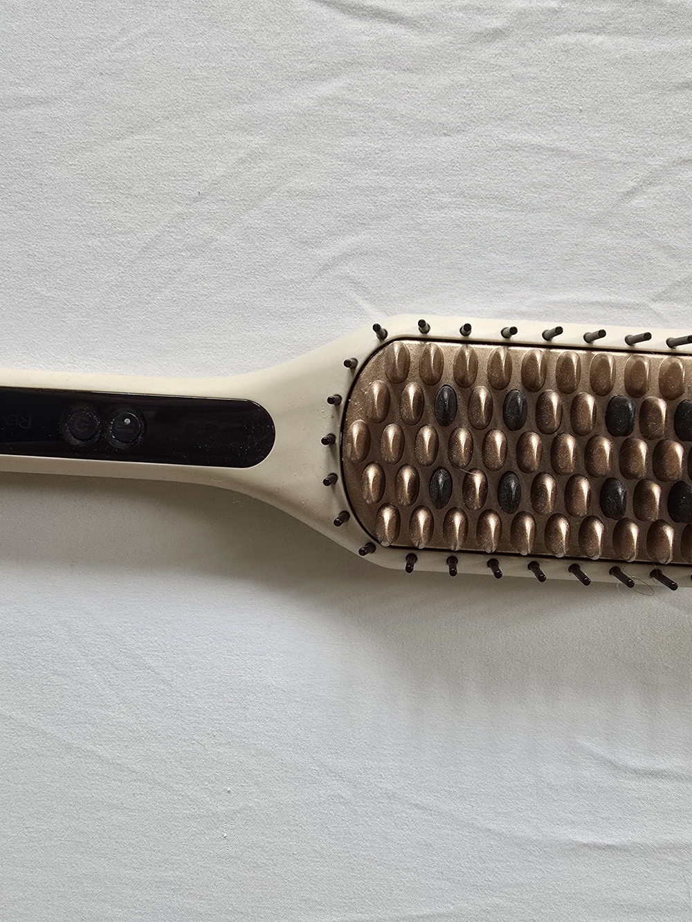 Cream and Rose Gold Heated Hair Straightening Brush